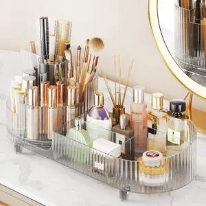 Rotating Makeup Organizer for Vanity with Brush Holder, Cosmetic Makeup Storage Organizer, Large Spinning Makeup Skincare Organizer, Countertop Makeup Perfume, Lotions Display Case (Transparent) Rotating Makeup Organizer for Vanity with Brush Holder, Cosmetic Makeup Storage Organizer, Large Spinning Makeup Skincare Organizer, Countertop Makeup Perfume, Lotions Display Case (Transparent)