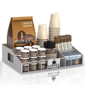 Coffee Station Organizer with 4 Compartments, K Cup Holder Storage Basket for Coffee Pods, Cups, Condiments, Sturdy Countertop Organizer for Kitchen Office Desktop Coffee Bar Accessories Metal Silver Coffee Station Organizer with 4 Compartments, K Cup Holder Storage Basket for Coffee Pods, Cups, Condiments, Sturdy Countertop Organizer for Kitchen Office Desktop Coffee Bar Accessories Metal Silver