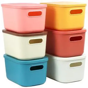 6Pcs Small Storage Bins with Lids, Stackable Plastic Organizer Bin Storage Containers for Organizing, Shelf Baskets for Pantry Cabinet Shelves Desktop Freezer Drawer Organization (6 Color, Small) 6Pcs Small Storage Bins with Lids, Stackable Plastic Organizer Bin Storage Containers for Organizing, Shelf Baskets for Pantry Cabinet Shelves Desktop Freezer Drawer Organization (6 Color, Small)