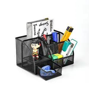 Desk Organizer Stationery Storage, Pencil Holder for Desk, Wire Mesh Office Supplies Journals Notebooks Organizers with 7 Compartments and Mini Drawer (Black) Desk Organizer Stationery Storage, Pencil Holder for Desk, Wire Mesh Office Supplies Journals Notebooks Organizers with 7 Compartments and Mini Drawer (Black)