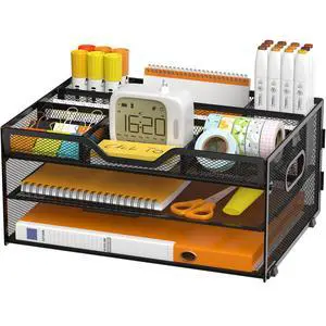 3 Tier Desk Orgnizers and Accessories, Metal Magazine File Holder with Pencil Holder and Handles, Space Saving Desk File Trays for School Office Supplies(Black) 3 Tier Desk Orgnizers and Accessories, Metal Magazine File Holder with Pencil Holder and Handles, Space Saving Desk File Trays for School Office Supplies(Black)