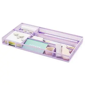 Desk Drawer Organizer/Storage Tray - Metal Mesh with Dividers for Pens, Desktop Accessories, Bathroom, Kitchen, Makeup and Office Supplies (Small, Light Purple) Desk Drawer Organizer/Storage Tray - Metal Mesh with Dividers for Pens, Desktop Accessories, Bathroom, Kitchen, Makeup and Office Supplies (Small, Light Purple)