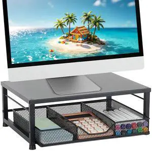 Small Laptop Stand for Desk, Monitor Stand Riser, Desk Organizer for Office Organization, Office Desk Accessories, Computer Desktop Stand with Drawer for Home, Office, School (Black) Small Laptop Stand for Desk, Monitor Stand Riser, Desk Organizer for Office Organization, Office Desk Accessories, Computer Desktop Stand with Drawer for Home, Office, School (Black)