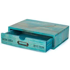 Turquoise Single Drawer Unit - European Country Style Desk Organizer Box - 9.7x7x2.6 Teal Wooden Stackable Drawer - Countertop Organizer Drawer w/Label Holder - Single Monitor Shelf Turquoise Single Drawer Unit - European Country Style Desk Organizer Box - 9.7x7x2.6 Teal Wooden Stackable Drawer - Countertop Organizer Drawer w/Label Holder - Single Monitor Shelf