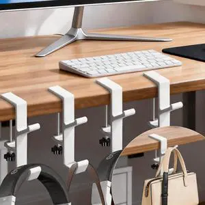 Desk Mount Bag Holder Hook Clamp,On Backpack Hanger Portable Desk Mount Headphones Holder for Reduce Desk Clutter Table Desk Table Hanging Storage (4 Pcs-Double Hook White) Desk Mount Bag Holder Hook Clamp,On Backpack Hanger Portable Desk Mount Headphones Holder for Reduce Desk Clutter Table Desk Table Hanging Storage (4 Pcs-Double Hook White)
