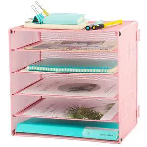 5 Slot Mesh Desk Organizer Tray, File Paper Letter Folder Holder Desktop Paper Sorter Mail Organization Rack Storage Accessories, for Office Home School Classroom, Pink 5 Slot Mesh Desk Organizer Tray, File Paper Letter Folder Holder Desktop Paper Sorter Mail Organization Rack Storage Accessories, for Office Home School Classroom, Pink