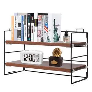 Desk Shelf Organizer, 2 Tier Desktop Shelves, Adjustable Bookshelf Storage Rack and Office Cubicle Decor for Tabletop, School, Office, Dorm Organization (Black Frame + Wood Board) Desk Shelf Organizer, 2 Tier Desktop Shelves, Adjustable Bookshelf Storage Rack and Office Cubicle Decor for Tabletop, School, Office, Dorm Organization (Black Frame + Wood Board)