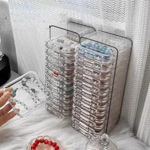 Acrylic jewelry box, crystal storage box, crystal bracelet transparent desktop storage box, portable jewelry box, a long box (9*3.5*2.4 inches) and 12 small boxes (3.4*3.4*0.6 inches). Acrylic jewelry box, crystal storage box, crystal bracelet transparent desktop storage box, portable jewelry box, a long box (9*3.5*2.4 inches) and 12 small boxes (3.4*3.4*0.6 inches).