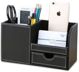 Desk Organizer Office Supplies Caddy Pu Leather Multi-function Storage Box Pen/Pencil,Cell phone, Business Name Cards Remote Control Holder with Small Drawer Black Desk Organizer Office Supplies Caddy Pu Leather Multi-function Storage Box Pen/Pencil,Cell phone, Business Name Cards Remote Control Holder with Small Drawer Black