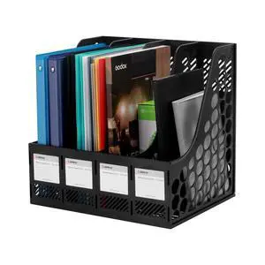 Magazine File Holder Rack/Vertical Desktop File Organizer - Plastic Desk Organizer for Files, Folders, Books - 4 Compartment Binder Organizer - Black Magazine File Holder Rack/Vertical Desktop File Organizer - Plastic Desk Organizer for Files, Folders, Books - 4 Compartment Binder Organizer - Black