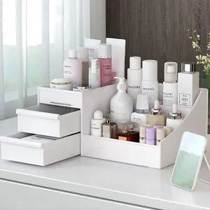 Large Makeup Capacity Cosmetic Storage Box Skin Care Organizer Jewelry,Makeup, Brushes, Lipsticks, Nail Polish Container,Desktop Dresser Sundries Storage Box (White) Large Makeup Capacity Cosmetic Storage Box Skin Care Organizer Jewelry,Makeup, Brushes, Lipsticks, Nail Polish Container,Desktop Dresser Sundries Storage Box (White)