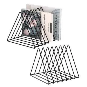 Triangle Desk Organizers Metal Wire Magazine Holder 7 Sections Decorative Organizer Vinyl Record Storage Office File Organizer For Desk - Black Magazine File Holder - Pack of 2 Triangle Desk Organizers Metal Wire Magazine Holder 7 Sections Decorative Organizer Vinyl Record Storage Office File Organizer For Desk - Black Magazine File Holder - Pack of 2
