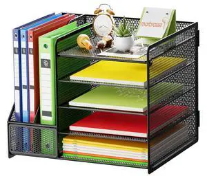 Desk Organizer with File Holder, 5-Tier Paper Letter Tray Organizer, Mesh Desk Organizers and Accessories with Magazine Holder, Desktop Storage for Office Supplies (Black) Desk Organizer with File Holder, 5-Tier Paper Letter Tray Organizer, Mesh Desk Organizers and Accessories with Magazine Holder, Desktop Storage for Office Supplies (Black)