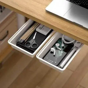 2Pack Under Table Desk Drawer Storage Organizer Slide Out, Hidden Self-Adhesive Under Desktop Pencil Tray Drawer for Office,Classroom,Kitchen(S/white 2Pack Under Table Desk Drawer Storage Organizer Slide Out, Hidden Self-Adhesive Under Desktop Pencil Tray Drawer for Office,Classroom,Kitchen(S/white