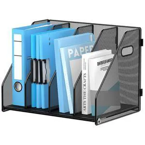 Binder Organizer, Magazine File Holder with 4 Vertical Compartments Rack, Metal Desk File Organizer & Binder Holders, Magazine Organizers for Office Desktop, Home, School (Black) Binder Organizer, Magazine File Holder with 4 Vertical Compartments Rack, Metal Desk File Organizer & Binder Holders, Magazine Organizers for Office Desktop, Home, School (Black)