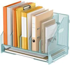Desk File Folder Holder Organizer-5 Vertical Compartments Racks and Paper Letter Tray,Mesh Magazine File Holder Sorter,Desktop Accessories & Workspace Organizers for Home,Office,School-Blue Desk File Folder Holder Organizer-5 Vertical Compartments Racks and Paper Letter Tray,Mesh Magazine File Holder Sorter,Desktop Accessories & Workspace Organizers for Home,Office,School-Blue