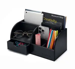 Desk Organizer - Multifunctional Leather Desktop Pen Holder Storage Box - Business Card/Pen/Pencil/Mobile Phone/Stationery Holder, Black Desk Organizer - Multifunctional Leather Desktop Pen Holder Storage Box - Business Card/Pen/Pencil/Mobile Phone/Stationery Holder, Black