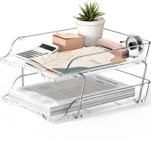2-Tier Clear Stackable Letter Tray Organizer Desktop File Holder for A4/Letter Size Paper, Document Sorter, Office Desk Paper Organizer, Transparent File Storage 2-Tier Clear Stackable Letter Tray Organizer Desktop File Holder for A4/Letter Size Paper, Document Sorter, Office Desk Paper Organizer, Transparent File Storage