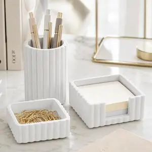 Aesthetic Desk Organizer Set of 3 For Your Office - Sturdy Concrete Desktop Accessories For Women Enhance Any Office Decor - Set incl. Pen Holder, Paperclip Storage & Sticky Note Holder for Teacher Aesthetic Desk Organizer Set of 3 For Your Office - Sturdy Concrete Desktop Accessories For Women Enhance Any Office Decor - Set incl. Pen Holder, Paperclip Storage & Sticky Note Holder for Teacher