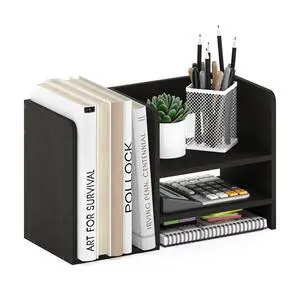 Hermite Wood Desktop Book and Home Office Supplies Storage Organizer, Espresso Hermite Wood Desktop Book and Home Office Supplies Storage Organizer, Espresso