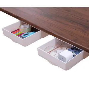 2 Pack Under Desk Drawer Self-Adhesive Desktop Storage Organizer, Hidden Attachable Slide Out Desk Drawer, Under Table Tray for Pencil Pen Stationery Office Organization, White 2 Pack Under Desk Drawer Self-Adhesive Desktop Storage Organizer, Hidden Attachable Slide Out Desk Drawer, Under Table Tray for Pencil Pen Stationery Office Organization, White