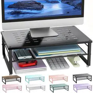 Desk Organizers and Accessories, 2-Tier Metal Monitor Stand Riser, Desk Organizer for Monitor, Office Desk Storage Organizer for Office Supplies (Black) Desk Organizers and Accessories, 2-Tier Metal Monitor Stand Riser, Desk Organizer for Monitor, Office Desk Storage Organizer for Office Supplies (Black)