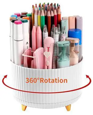 Desk Pencil Pen Holder, 5 Slots 360°Degree Rotating Pen Organizers for Desk, Desktop Storage Stationery Supplies Organizer, Cute Pencil Cup Pot for Office, School, Home, Art Supply, White Desk Pencil Pen Holder, 5 Slots 360°Degree Rotating Pen Organizers for Desk, Desktop Storage Stationery Supplies Organizer, Cute Pencil Cup Pot for Office, School, Home, Art Supply, White