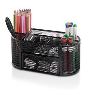 Mesh Pen Pencil Holder Desk Organizer, 8 Compartment and 1 Drawer Wire Desktop Pen Pencil Cup Caddy Office Supplies Accessories for Home Office School, Black Mesh Pen Pencil Holder Desk Organizer, 8 Compartment and 1 Drawer Wire Desktop Pen Pencil Cup Caddy Office Supplies Accessories for Home Office School, Black
