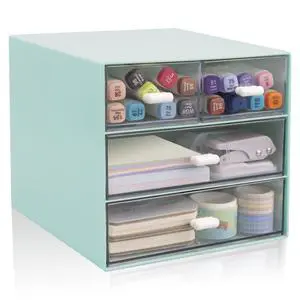 Desk Organizer with Drawer, Office Organizer with 4 Drawers, Desk Storage Box for, Desktop, Dressing table, Office, School, Home, Plastic Box and 4 Acrylic Drawers(Blue) Desk Organizer with Drawer, Office Organizer with 4 Drawers, Desk Storage Box for, Desktop, Dressing table, Office, School, Home, Plastic Box and 4 Acrylic Drawers(Blue)
