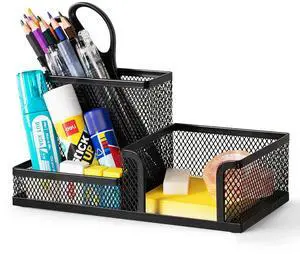 Mesh Desk Organizer Office Supplies Caddy with Pencil Holder and Storage Baskets for Desktop Accessories, 3 Compartments, Black Mesh Desk Organizer Office Supplies Caddy with Pencil Holder and Storage Baskets for Desktop Accessories, 3 Compartments, Black