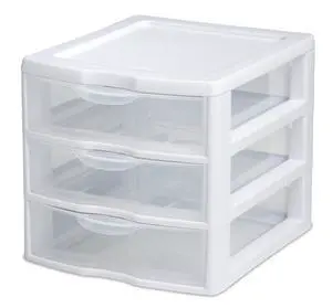 3 Drawer Mini Desktop Unit, Clear w/White Frame 3 Drawer Mini Desktop Unit, Clear w/White Frame
