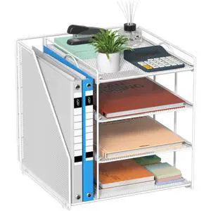 White Desk Organizer and Accessories, 4-Tier Paper Organizer for Desk, Office Accessories & Workspace Organizers and Desktop Storage for Office Supplies (White) White Desk Organizer and Accessories, 4-Tier Paper Organizer for Desk, Office Accessories & Workspace Organizers and Desktop Storage for Office Supplies (White)