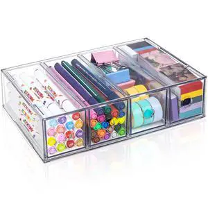 Desk Organizer with 4 Drawers, Stackable Desktop Storage Box with Removable Drawer, Clear Sunglasses Organizer Display Case for Stationery Marker Pens Eyeglasses Office Supply Desk Organizer with 4 Drawers, Stackable Desktop Storage Box with Removable Drawer, Clear Sunglasses Organizer Display Case for Stationery Marker Pens Eyeglasses Office Supply