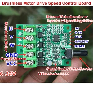 DC 6V-24V Brushless Motor Drive Control Board 3-phase Brushless and Hall Free Control Board with Potentiometer Speed Regulation DC 6V-24V Brushless Motor Drive Control Board 3-phase Brushless and Hall Free Control Board with Potentiometer Speed Regulation