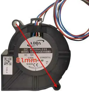 ADDA 7530 Turbo Blower Fan AB07512UB300BM2, 12V 0.60A PWM High Airflow Cooling Fan, 75x75x30mm Brushless Blower for PC, Server ADDA 7530 Turbo Blower Fan AB07512UB300BM2, 12V 0.60A PWM High Airflow Cooling Fan, 75x75x30mm Brushless Blower for PC, Server