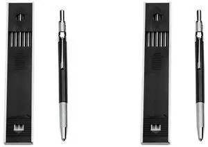 2Pcs 2.0Mm Mechanical Pencil Lead Pencil For Draft Drawing Carpenter Crafting Art Sketching With 24 Pcs Refill - Black 2Pcs 2.0Mm Mechanical Pencil Lead Pencil For Draft Drawing Carpenter Crafting Art Sketching With 24 Pcs Refill - Black