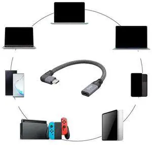 Right Angle USB C Extension Cable Short, Braied &Aluminum USB-C 3.1 Male To Female Extension,Gen 2 10Gbps Right Angle USB C Extension Cable Short, Braied &Aluminum USB-C 3.1 Male To Female Extension,Gen 2 10Gbps