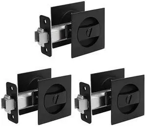 3X Pocket Door Lock, Matte Black Contemporary Privacy Square Pocket Door Hardware, Black Sliding Pocket Door Lock 3X Pocket Door Lock, Matte Black Contemporary Privacy Square Pocket Door Hardware, Black Sliding Pocket Door Lock