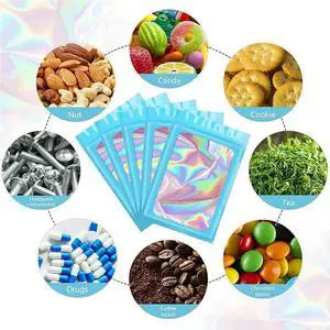 1000Pcs Reseale Holographic Bags, Smell Proof Mylar Pouch With Clear Window For Food Party Favor Business 1000Pcs Reseale Holographic Bags, Smell Proof Mylar Pouch With Clear Window For Food Party Favor Business
