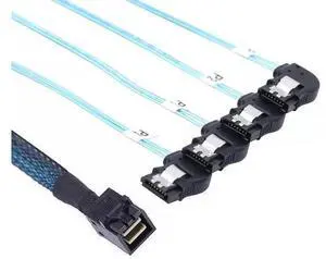 Mini SAS HD SFF-8643 to 4 Ports Right Angle SATA Server Connections Cable 100CM Mini SAS HD SFF-8643 to 4 Ports Right Angle SATA Server Connections Cable 100CM