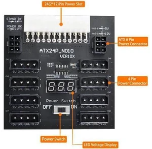 ATX PSU Server Power Board 24Pin to IDE 8x 4Pin +2x 6Pin Power Supply Board for CHIA ETH BTC Mining Miner ATX PSU Server Power Board 24Pin to IDE 8x 4Pin +2x 6Pin Power Supply Board for CHIA ETH BTC Mining Miner