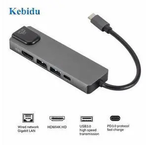 4K USB C Hub to Gigat Ethernet Rj45 Lan Adapter 5 in 1 USB Type C Hub for Mac book Pro Thunderbolt 3 USB-C Charge 4K USB C Hub to Gigat Ethernet Rj45 Lan Adapter 5 in 1 USB Type C Hub for Mac book Pro Thunderbolt 3 USB-C Charge