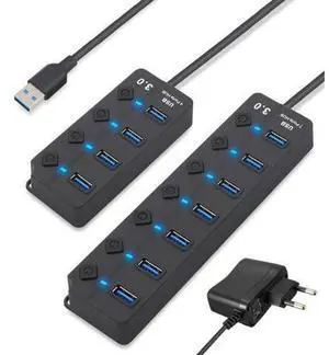 4 / 7 Port USB 3.0 Hub Splitter USB Hub 3.0 with Individual Power Switches LED Indicator EU US Power Adapter for MacBook Laptop 4 / 7 Port USB 3.0 Hub Splitter USB Hub 3.0 with Individual Power Switches LED Indicator EU US Power Adapter for MacBook Laptop