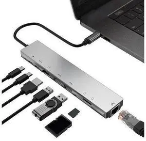 8 in 1 Type-C HUB USB-C to 4K /USB3.0 /RJ45 /Gigat LAN /PD Charging /TF Card Reader Adapter USB Splitter For MacBook Pro 8 in 1 Type-C HUB USB-C to 4K /USB3.0 /RJ45 /Gigat LAN /PD Charging /TF Card Reader Adapter USB Splitter For MacBook Pro