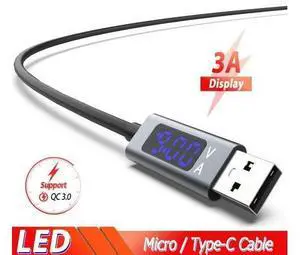 Fast Micro USB Type C Charge Cable Kabel LED Display USB C Cable for S10 S9 Note 10 plus Redmi Note 8 7 pro Phone Cable Fast Micro USB Type C Charge Cable Kabel LED Display USB C Cable for S10 S9 Note 10 plus Redmi Note 8 7 pro Phone Cable