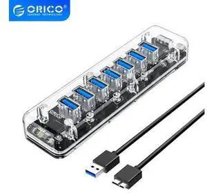 Transparent Series USB HUB 7 4 Port USB 3.0 Splitter with Dual Micro USB Power Interface Support OTG For Mac/Windows/Linux Transparent Series USB HUB 7 4 Port USB 3.0 Splitter with Dual Micro USB Power Interface Support OTG For Mac/Windows/Linux