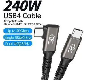 USB C to USB C Cable, Right Angle USB4.0 Gen 3 USB-C Cable 1.6ft - 8K UHD 40Gbps USB C Cable 240W PD Fast Charging Cable for Thunderbolt 3/4, Oculus Quest, MacBook Pro, iPad, Nylon Braided USB C to USB C Cable, Right Angle USB4.0 Gen 3 USB-C Cable 1.6ft - 8K UHD 40Gbps USB C Cable 240W PD Fast Charging Cable for Thunderbolt 3/4, Oculus Quest, MacBook Pro, iPad, Nylon Braided