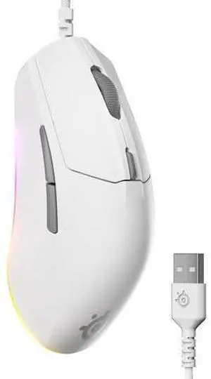 SteelSeries Rival 3 Gen 2 gaming mouse with 8500 DPI TrueMove Core optical sensor, 60M click durability, low latency, 77g lightweight build, 100% PTFE feet, and customizable RGB lighting, white SteelSeries Rival 3 Gen 2 gaming mouse with 8500 DPI TrueMove Core optical sensor, 60M click durability, low latency, 77g lightweight build, 100% PTFE feet, and customizable RGB lighting, white
