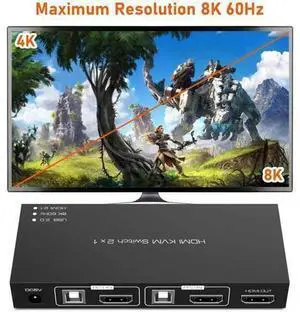 8K HDMI KVM Switch, HDMI 2 in 1 Out KVM Switch Box Keyboard Mouse Printer Switcher Include 2 USB Type-B Cable Support 8K@60Hz, EDID/HDCP 2.2 3D for Laptop PS4 HDTV Monitor, Black 8K HDMI KVM Switch, HDMI 2 in 1 Out KVM Switch Box Keyboard Mouse Printer Switcher Include 2 USB Type-B Cable Support 8K@60Hz, EDID/HDCP 2.2 3D for Laptop PS4 HDTV Monitor, Black