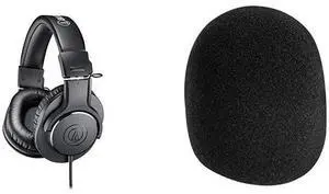 Audio-Technica ATH-M20x Professional Studio Monitor Headphones Black & On-Stage Foam Ball-Type Microphone Windscreen Black Audio-Technica ATH-M20x Professional Studio Monitor Headphones Black & On-Stage Foam Ball-Type Microphone Windscreen Black
